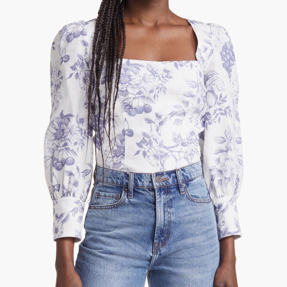 Reformation Stilton Puff Sleeve Top in Carla Size 4 - Picture 1 of 8